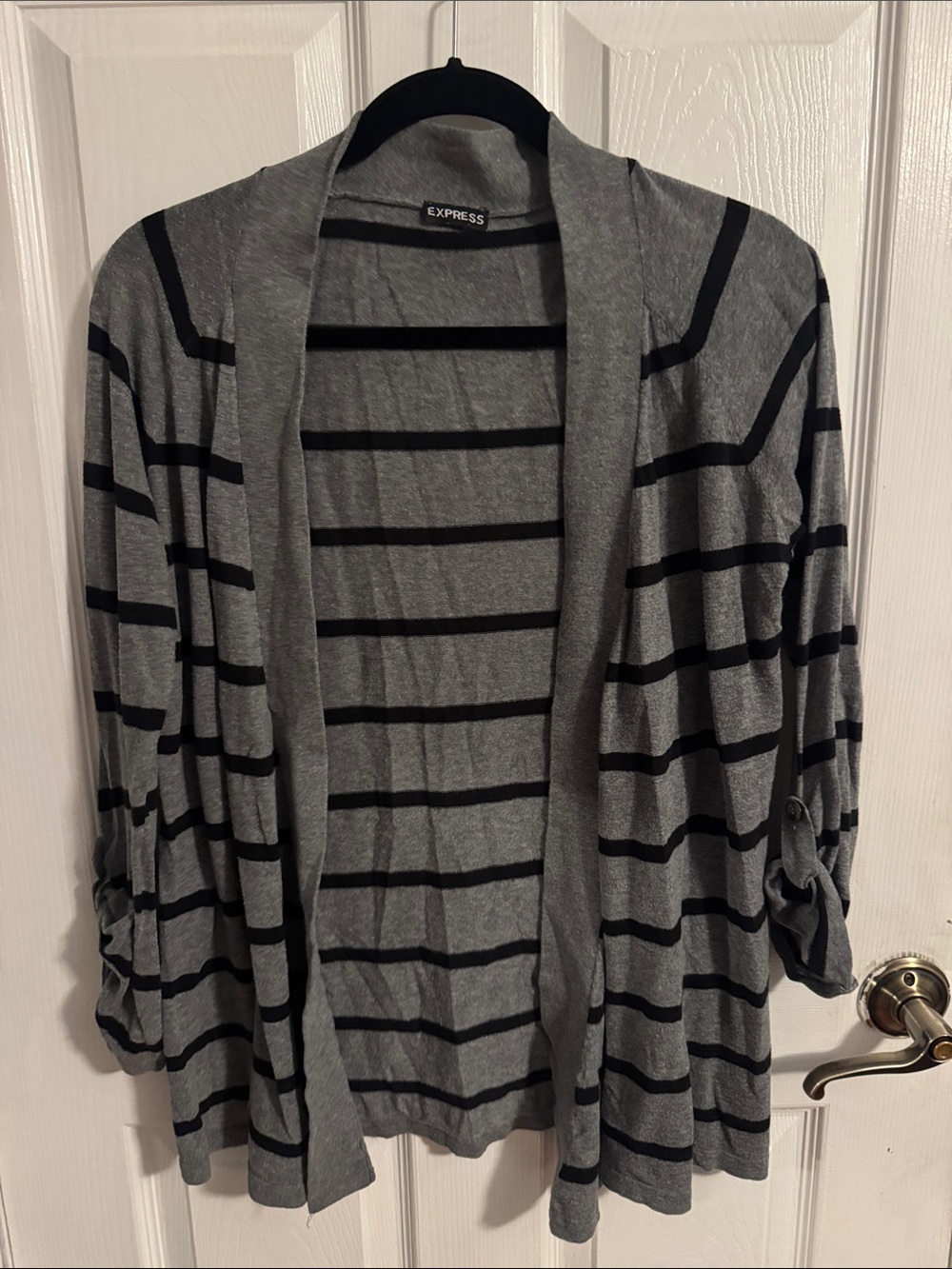 Express Gray & Black Striped Open Front Cardigan